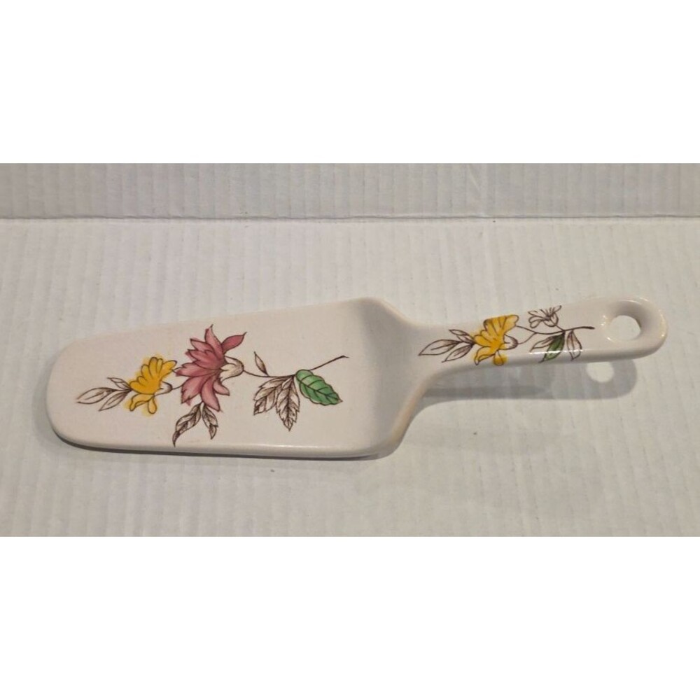 Vintage Floral Ceramic Porcelain Cake Pie Server Handpainted Made in Japan